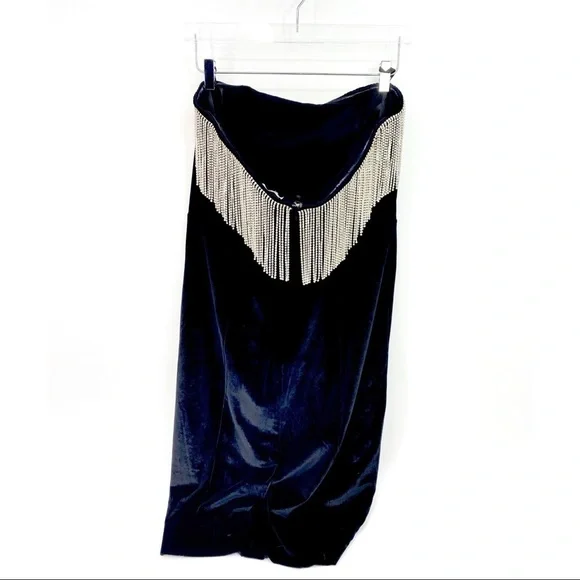 SOLD LPA Audra Dress Velvet Diamond Fringe womens XL black silver gemstone - Picture 6 of 16